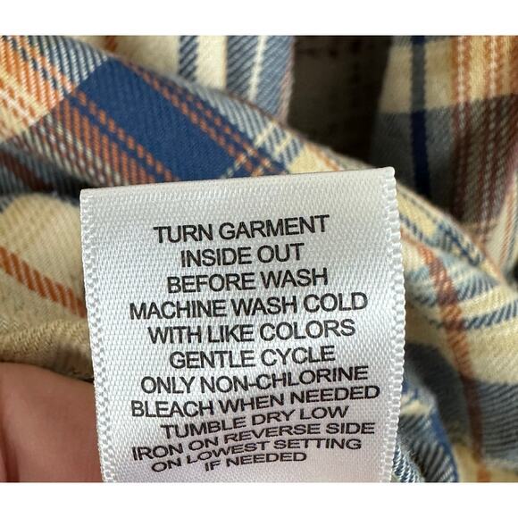 Women's Kate & Sam Cream Blue Crochet Lace Plaid Button Up Flannel Top Boho XL - Picture 8 of 8